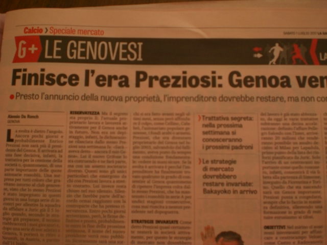 Gazzetta dello Sport su Preziosi che ha venduto il Genoa