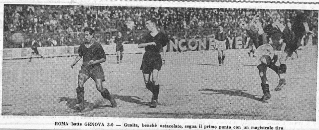 Il primo gol di Guaita in Roma-Genoa 3-0 del 1934 (Foto Il Littoriale)