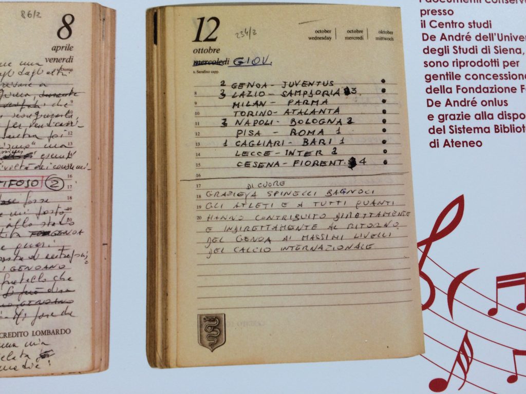 Riproduzione diari di De Andrè (Foto Pianetagenoa1893.net)